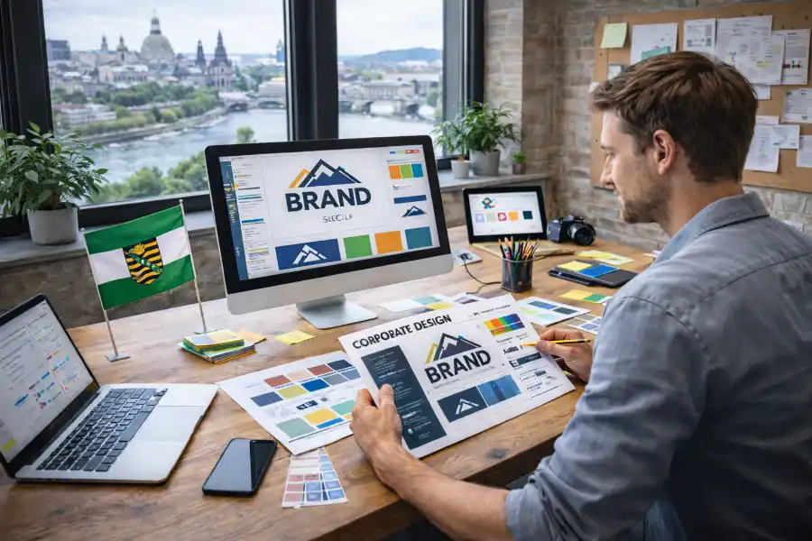 Grafikdesigner in Sachsen entwickelt Corporate Design Konzepte in kreativem Arbeitsumfeld