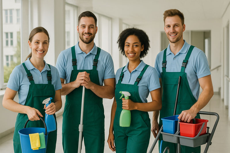Reinigungsfirma in Berliner Verwaltungsgebäude - Team bei der professionellen Gebäudereinigung