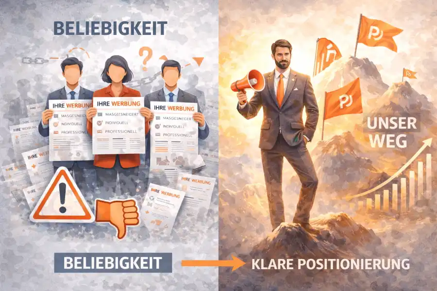 Gegenüberstellung von beliebiger und einzigartiger Werbung