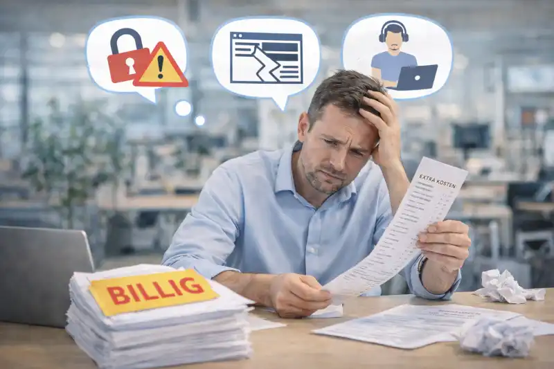 Unternehmer erkennt Probleme und Risiken von billigem Webdesign