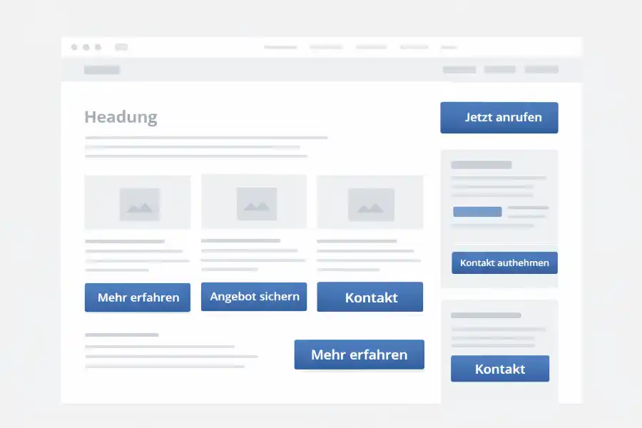 Überladene Website mit mehreren gleichwertigen Call to Action Buttons, Nutzer wirkt unsicher