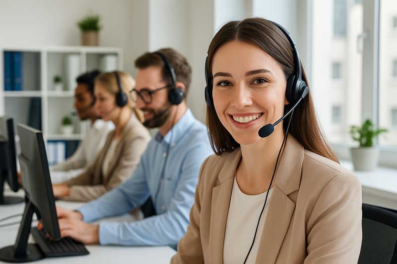 Freundliches Callcenter-Team bei der Arbeit