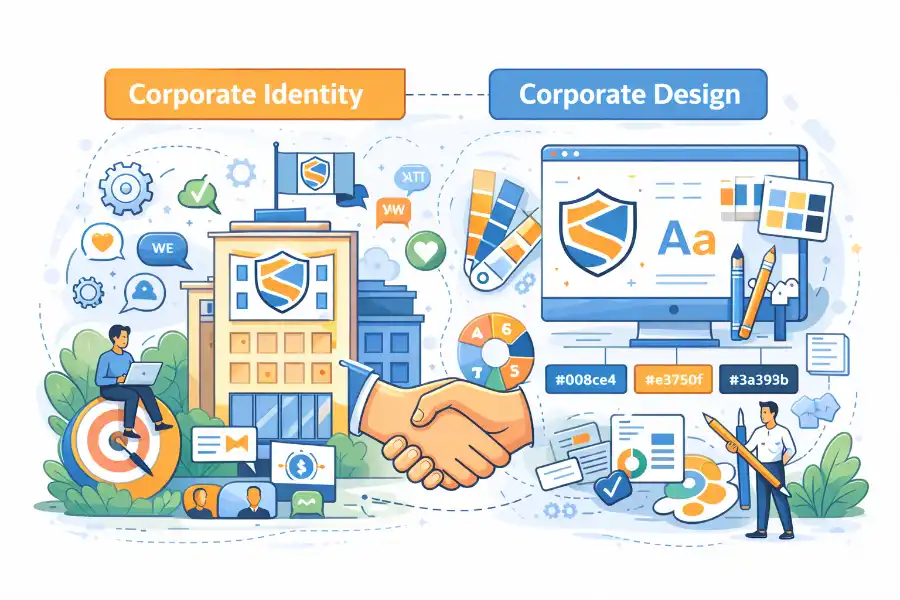 Symbolische Darstellung von Corporate Identity und Corporate Design