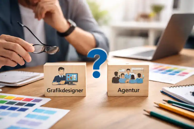 Entscheidung zwischen Grafikdesigner und Agentur für ein Designprojekt
