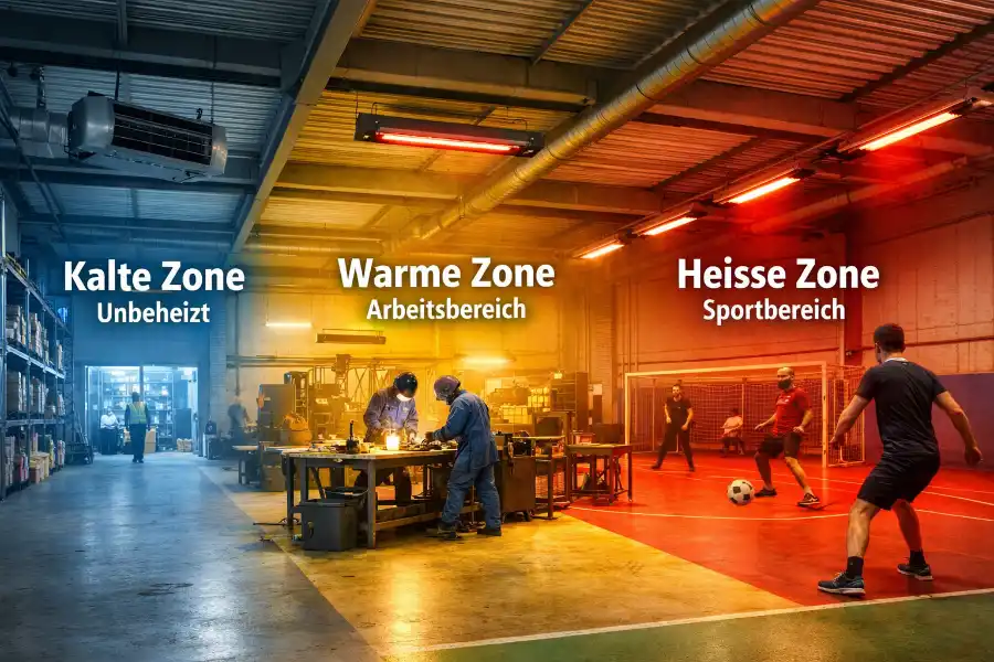 Hallenheizung bei wechselnder Nutzung und zeitweiser Beheizung