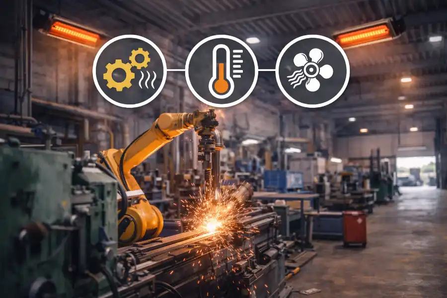 Nutzung von Maschinenabwärme in einer Industriehalle