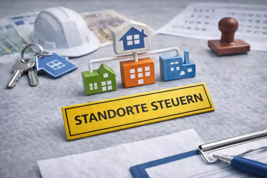 Symbolische Darstellung für die Steuerung eines Hausmeisterservices an mehreren Standorten