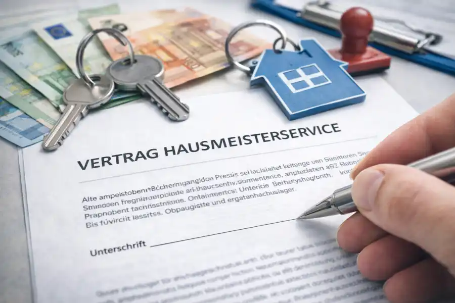 Symbolische Darstellung eines Vertrags für Hausmeisterservice