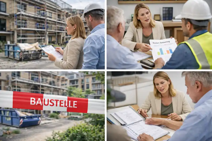 Hausverwaltung koordiniert Sanierungsmaßnahme an einem Wohngebäude