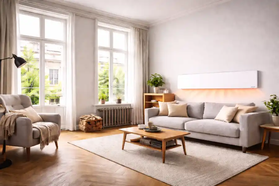 Infrarotheizung als zentrale Wärmequelle in einem Wohnraum