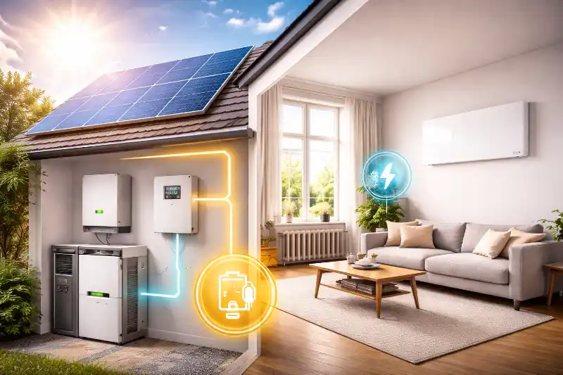 Kombination aus Infrarotheizung und Photovoltaikanlage auf einem Wohnhaus