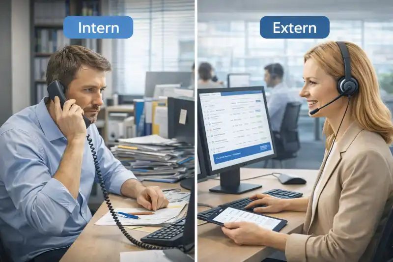 Interne Telefonannahme im Vergleich zu externem Telefonservice