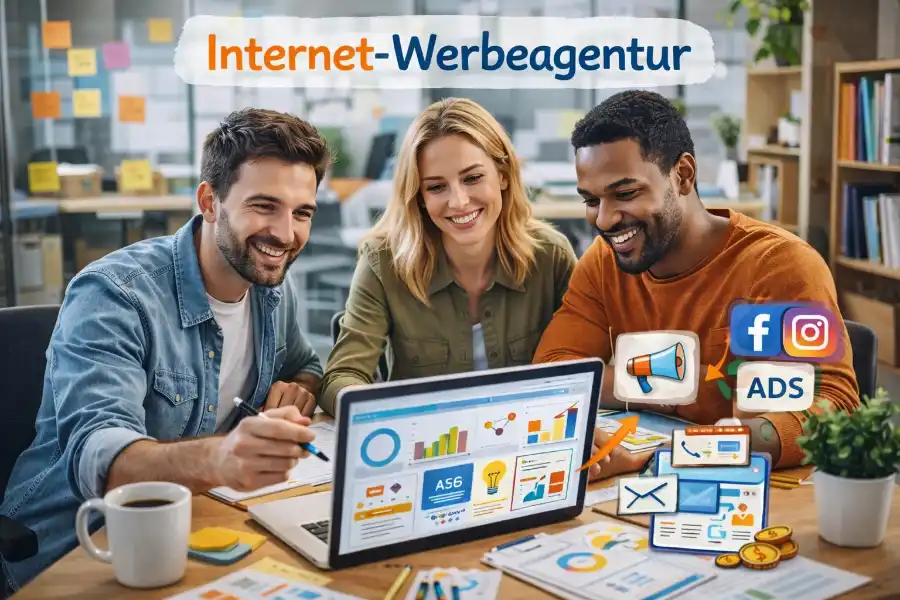 Zusammenarbeit in einer Internet-Werbeagentur mit Fokus auf Online-Marketing