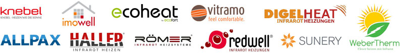 Logos sämtlicher Hersteller und Händler für Infrarotheizungen