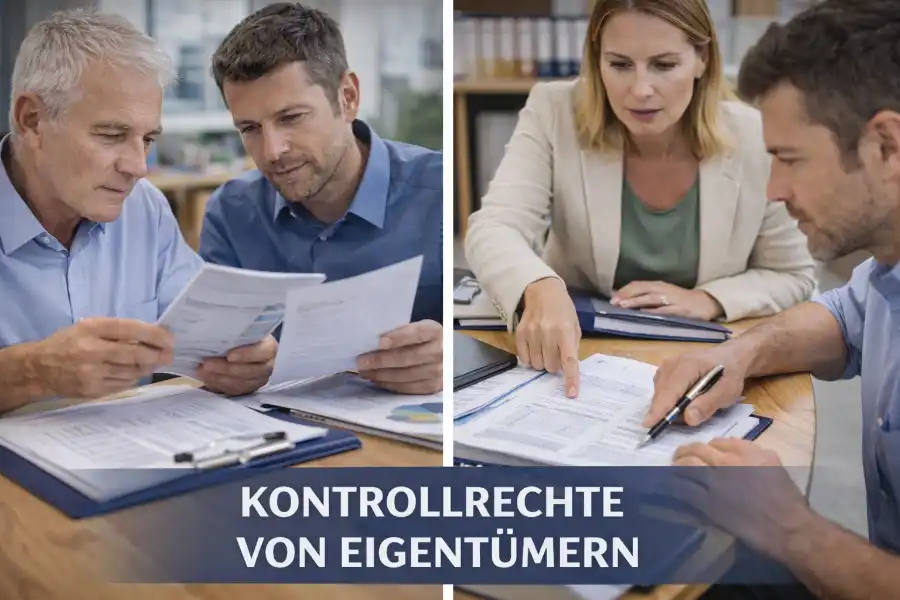 Eigentümer prüfen Unterlagen der Hausverwaltung