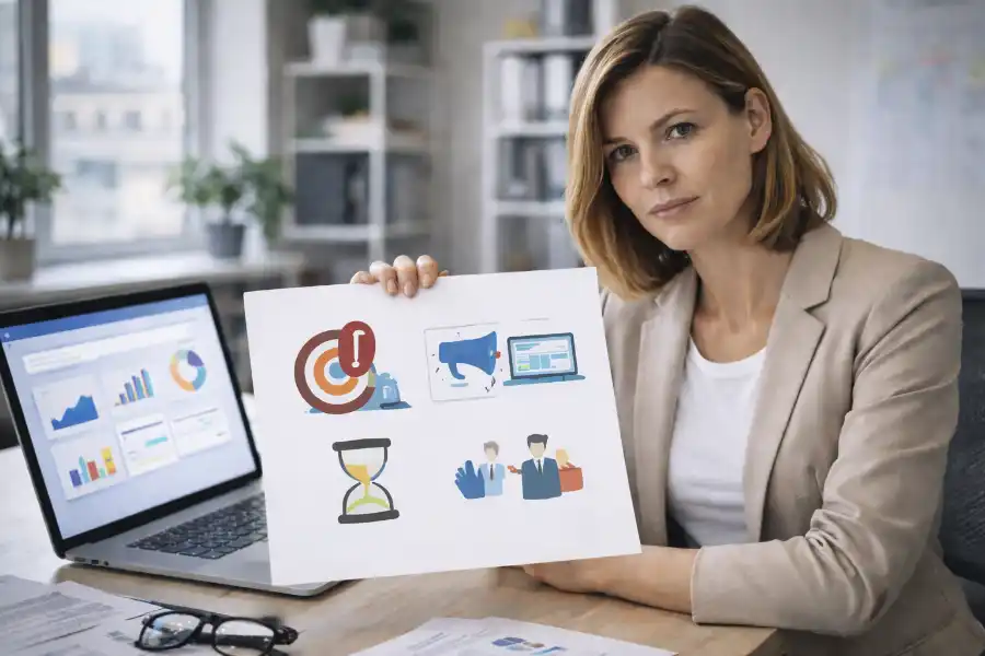 Unternehmer analysiert typische Fehler im Online Marketing