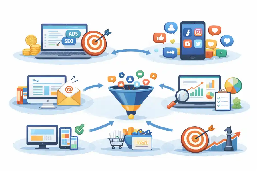 Darstellung der zentralen Online Marketing Bausteine