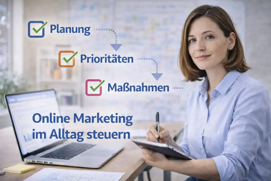 Unternehmerin plant Online Marketing im Arbeitsalltag