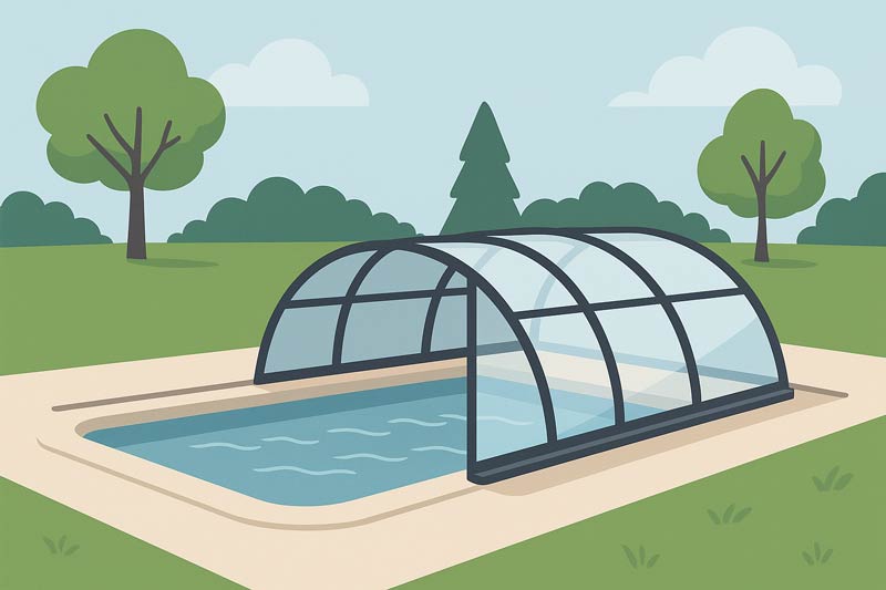 Illustration einer Poolüberdachung im Garten Illustration einer Poolüberdachung im Garten