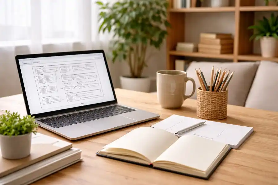 Ruhiges Detailbild aus einer Praxis mit natürlichem Licht und zurückhaltender Gestaltung