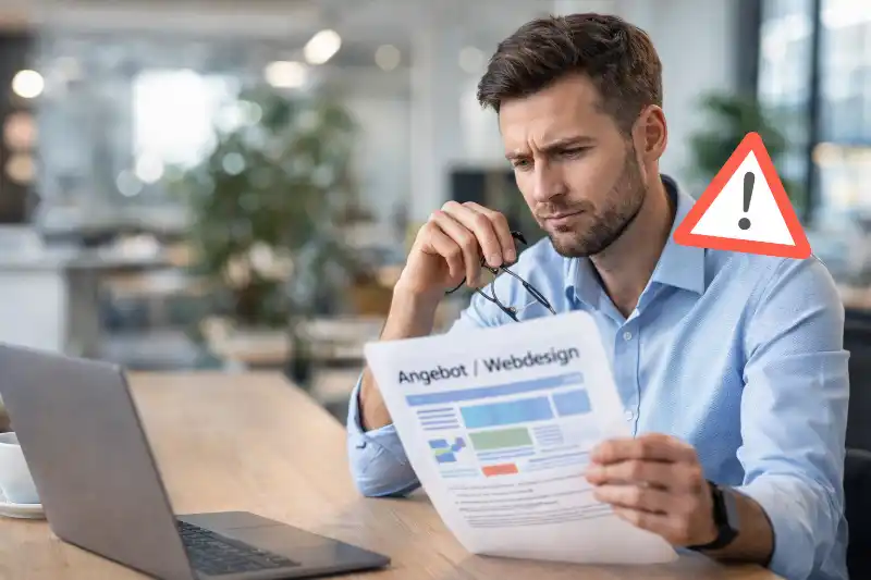 Unternehmer prüft Angebot eines Webdesigners kritisch