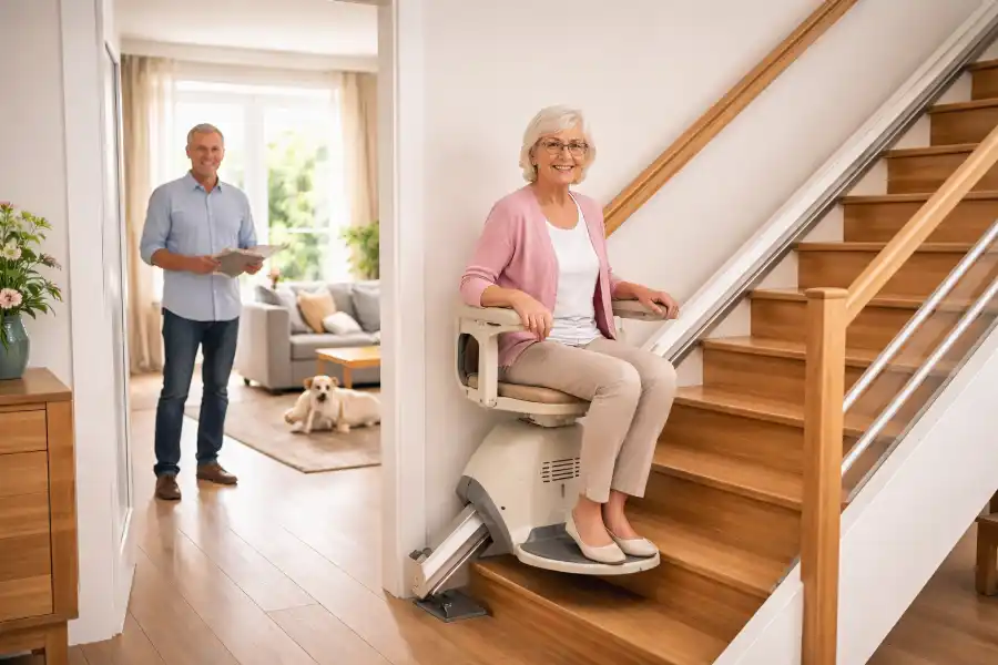 Alltagssituation mit Treppenlift im Wohnhaus