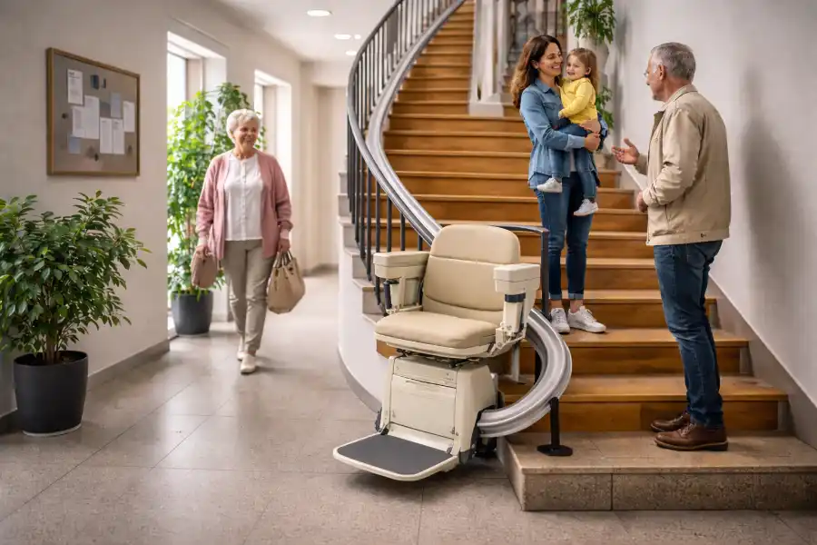 Treppenlift im Treppenhaus eines Mehrfamilienhauses