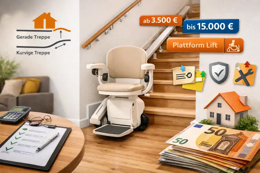 Treppenlift an einer Innentreppe als neutrale Darstellung zum Preisvergleich