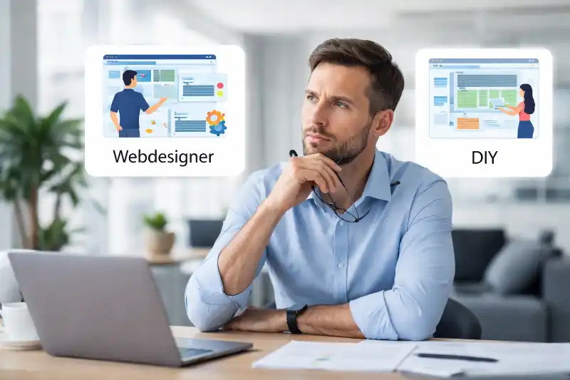 Unternehmer überlegt ob sich ein professioneller Webdesigner lohnt