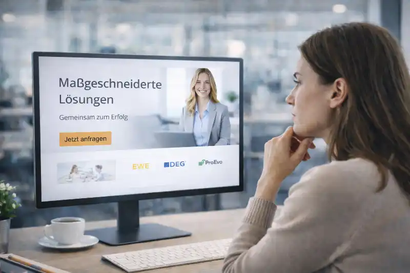 Besucherin zögert vor einer Unternehmenswebsite trotz vollständiger Inhalte