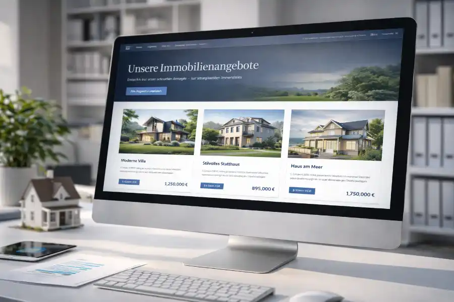 Übersichtliche Präsentation von Immobilienangeboten auf Makler Website