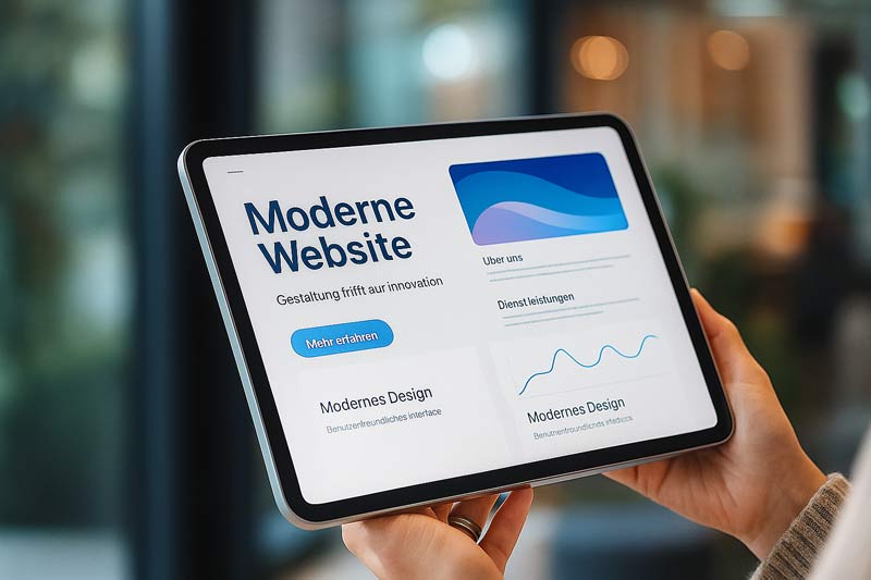 Moderne Website gestalten lassen auf Tablet Tablet zeigt moderne Website im hellen Design