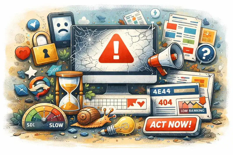 Symbolische Darstellung häufiger Probleme bei der Erstellung von Websites