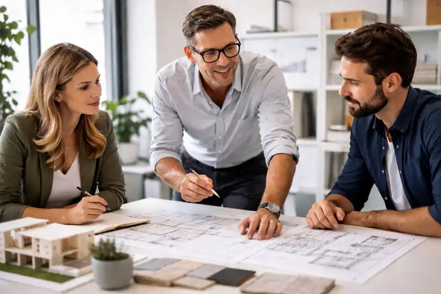 Architekturbüro bei der Projektbesprechung mit klar strukturierter Website