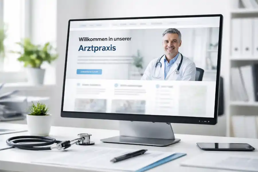 Arztpraxis mit sachlicher digitaler Außendarstellung