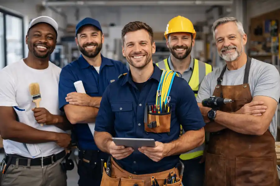 Handwerker im Arbeitsumfeld mit moderner Website