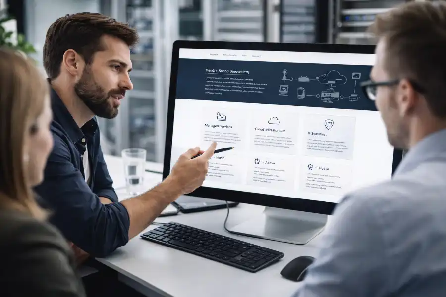 IT-Dienstleister erläutert technische Lösungen anhand einer strukturierten Website