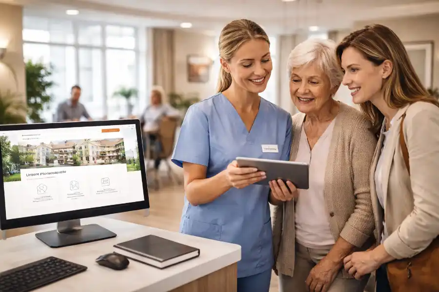 Pflegeeinrichtung stellt Informationen strukturiert auf moderner Website dar