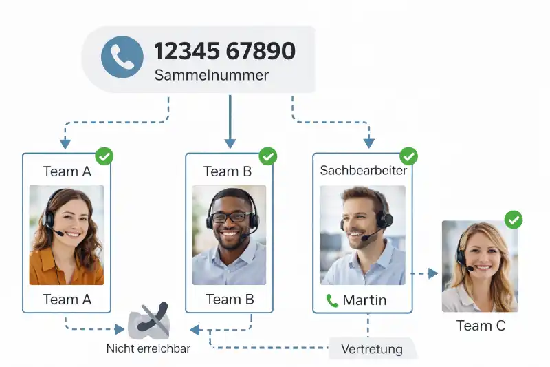 Telefonstruktur mit Sammelnummer und klaren Weiterleitungen