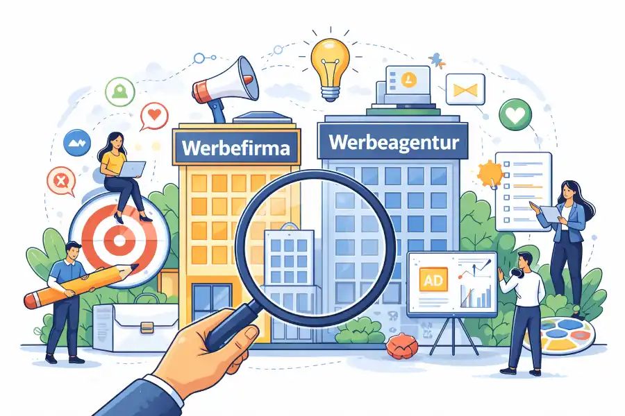 Symbolische Darstellung von Werbefirmen und Agenturarbeit