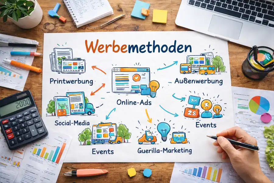 Übersicht verschiedener Werbemethoden von Print bis digital