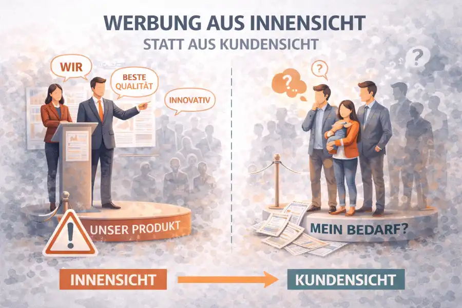 Gegenüberstellung von Innensicht und Kundensicht in der Werbung