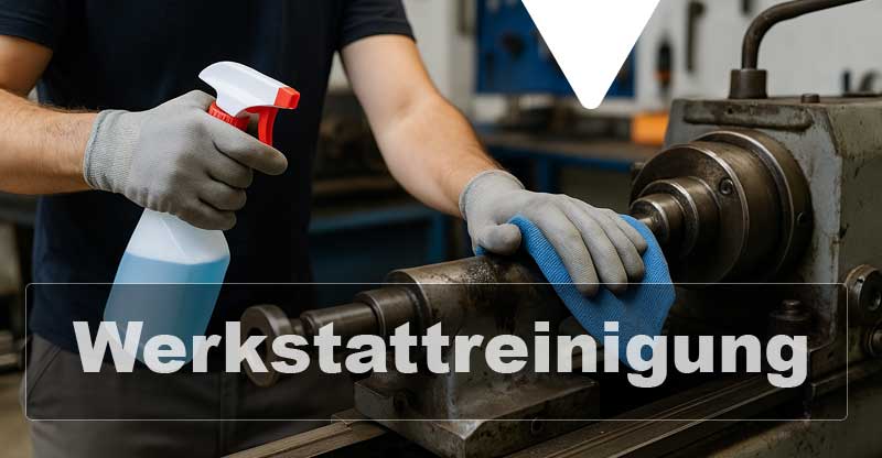 Werkstattreinigung: Reinigung einer ArbeitsflÀche mit Tuch Fachkraft wischt eine Werkbank in Werkstatt mit Reinigungstuch